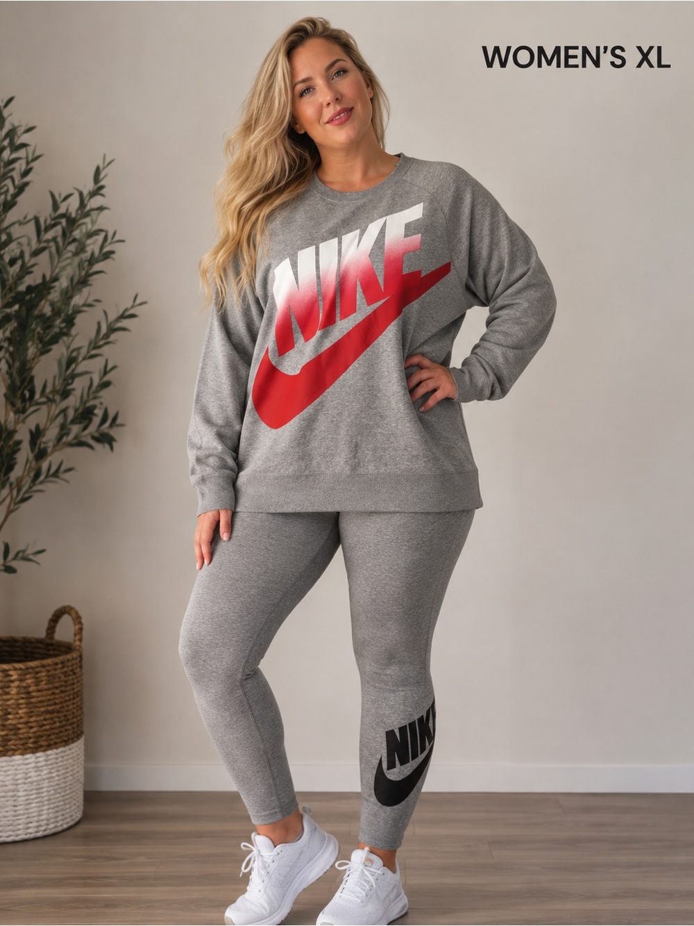 Nike Gray Sweatshirt with Red Logo - Women's XL with gray XL leggings